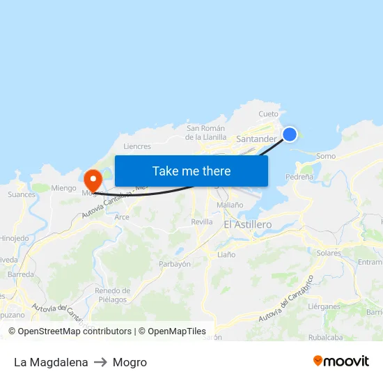 La Magdalena to Mogro map