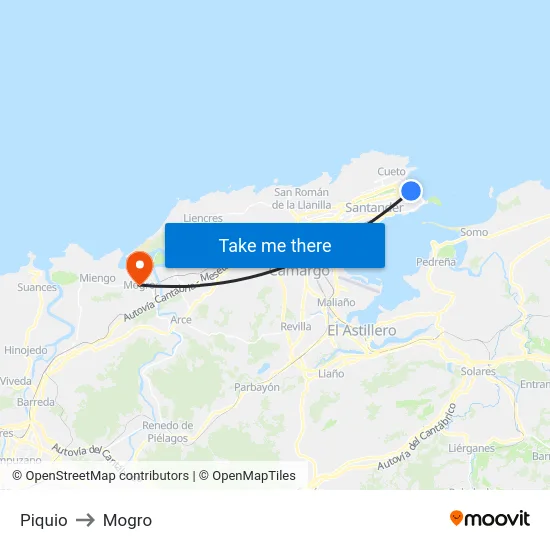 Piquio to Mogro map
