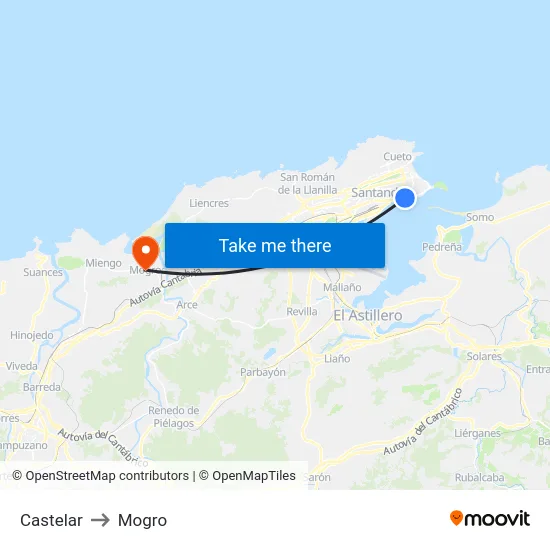 Castelar to Mogro map