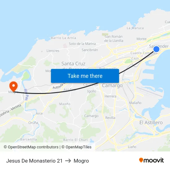 Jesus De Monasterio 21 to Mogro map