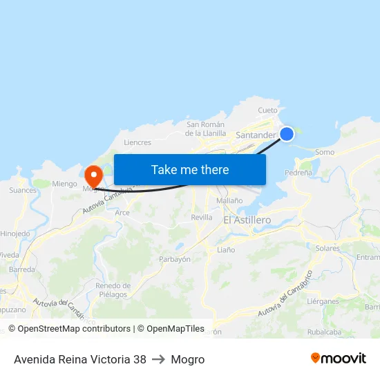 Avenida Reina Victoria 38 to Mogro map
