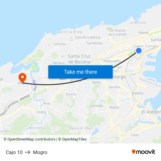 Cajo 10 to Mogro map