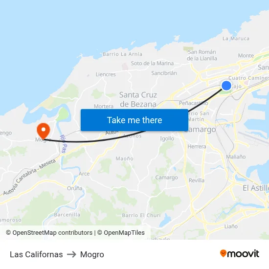 Las Californas to Mogro map