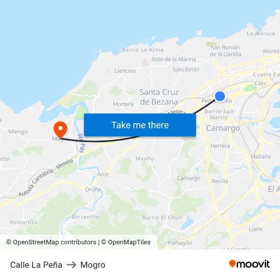 Calle La Peña to Mogro map