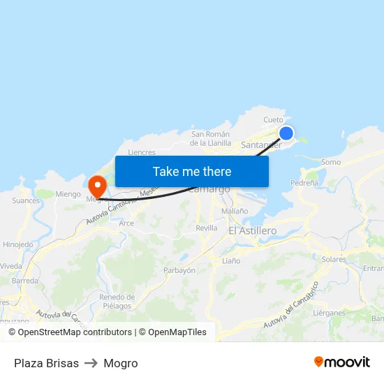 Plaza Brisas to Mogro map