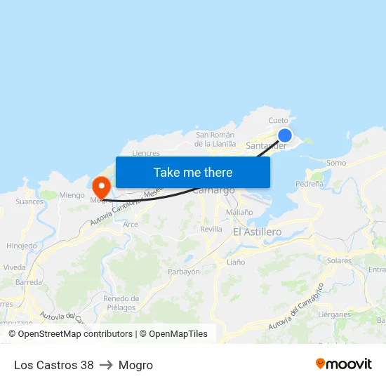 Los Castros 38 to Mogro map