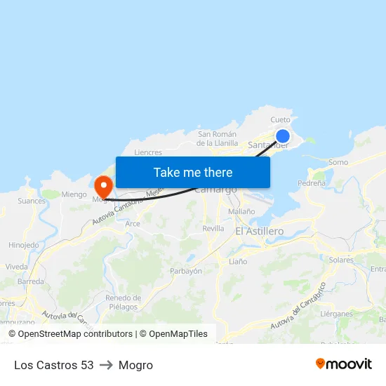 Los Castros 53 to Mogro map
