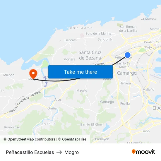 Peñacastillo Escuelas to Mogro map