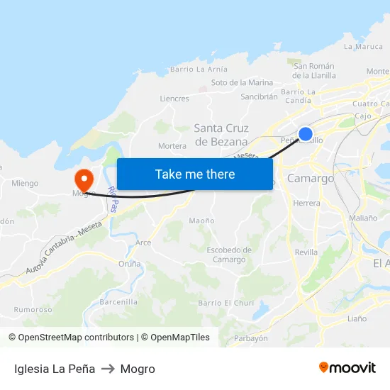 Iglesia La Peña to Mogro map