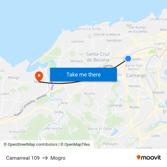 Camarreal 109 to Mogro map