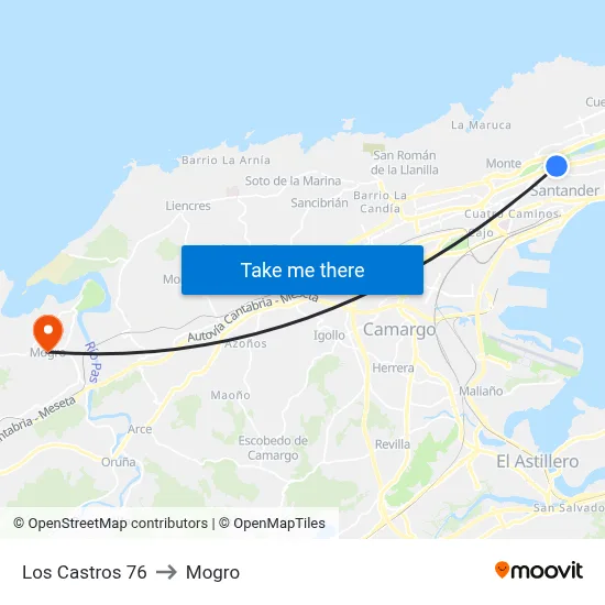 Los Castros 76 to Mogro map
