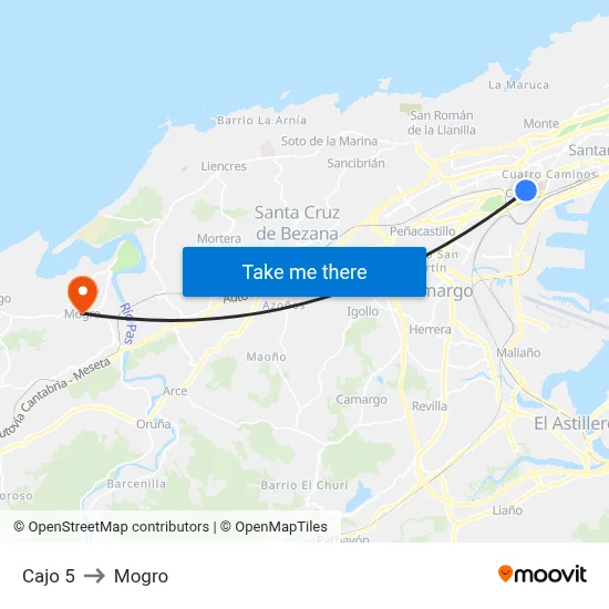 Cajo 5 to Mogro map