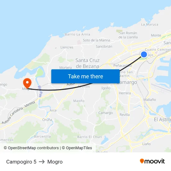 Campogiro 5 to Mogro map