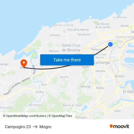 Campogiro 23 to Mogro map