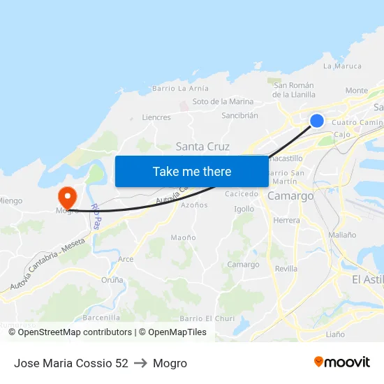 Jose Maria Cossio 52 to Mogro map