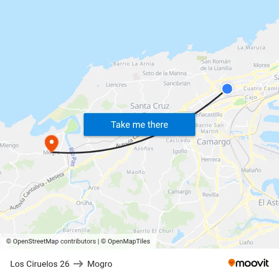 Los Ciruelos 26 to Mogro map