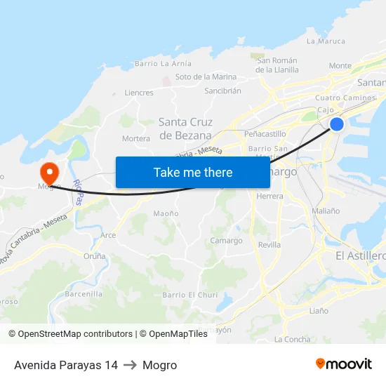 Avenida Parayas 14 to Mogro map