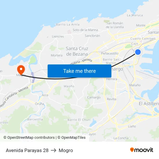 Avenida Parayas 28 to Mogro map
