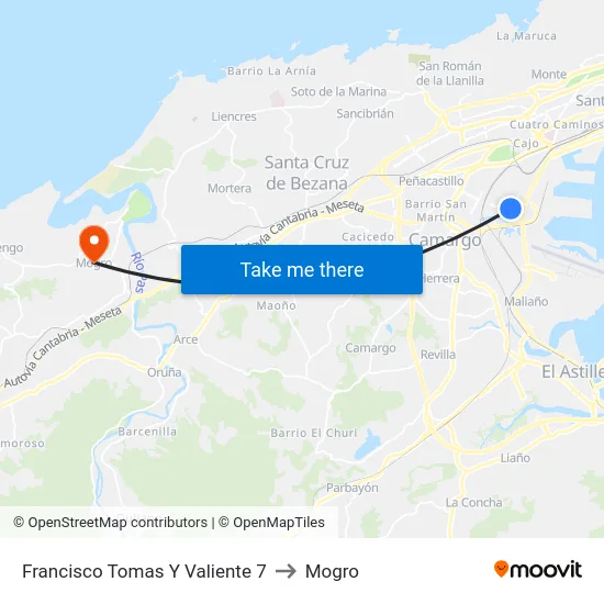 Francisco Tomas Y Valiente 7 to Mogro map
