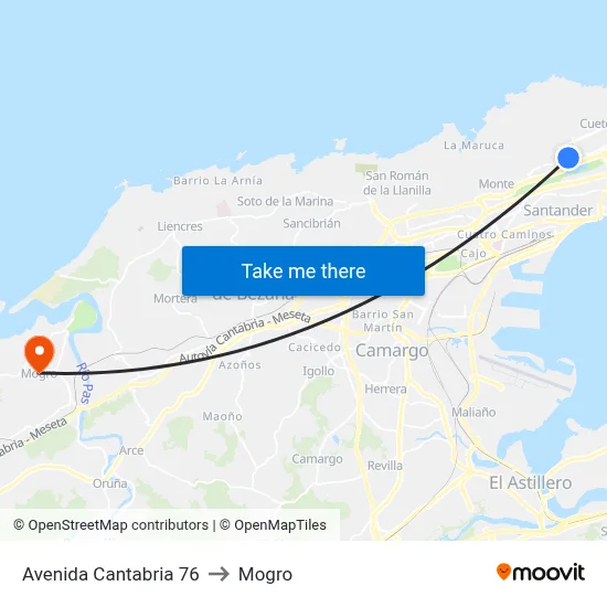 Avenida Cantabria 76 to Mogro map
