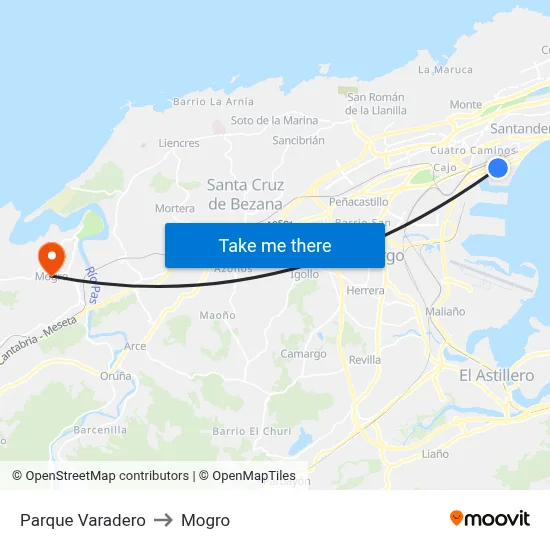 Parque Varadero to Mogro map