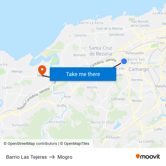 Barrio Las Tejeras to Mogro map