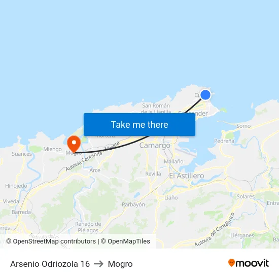 Arsenio Odriozola 16 to Mogro map