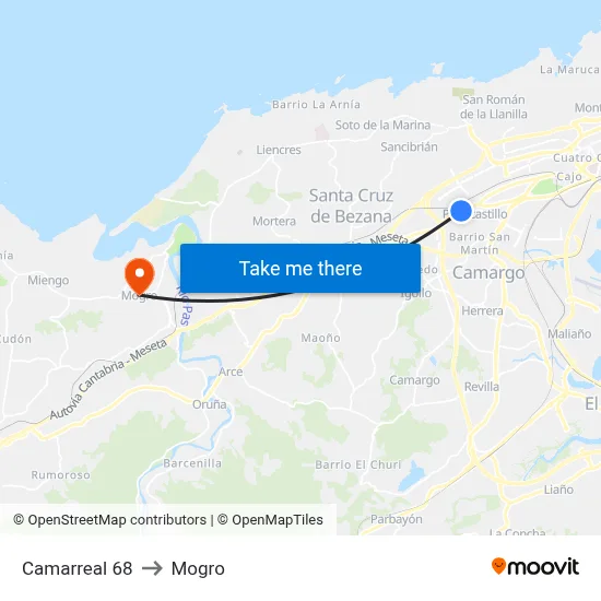 Camarreal 68 to Mogro map