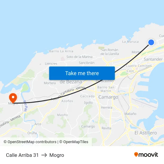Calle Arriba 31 to Mogro map