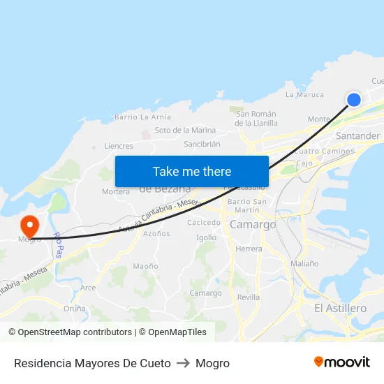 Residencia Mayores De Cueto to Mogro map