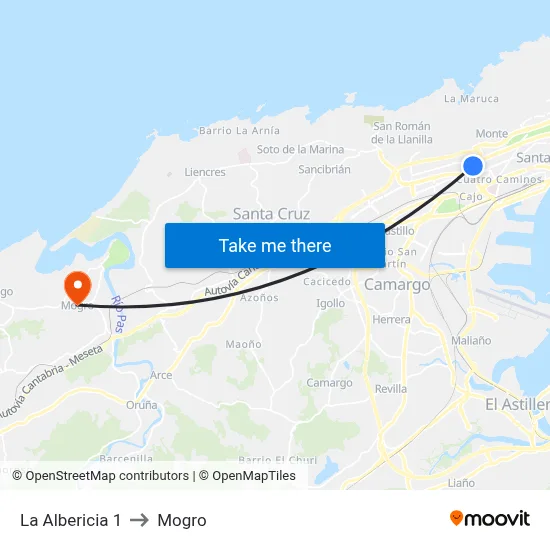 La Albericia 1 to Mogro map