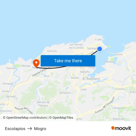 Escolapios to Mogro map