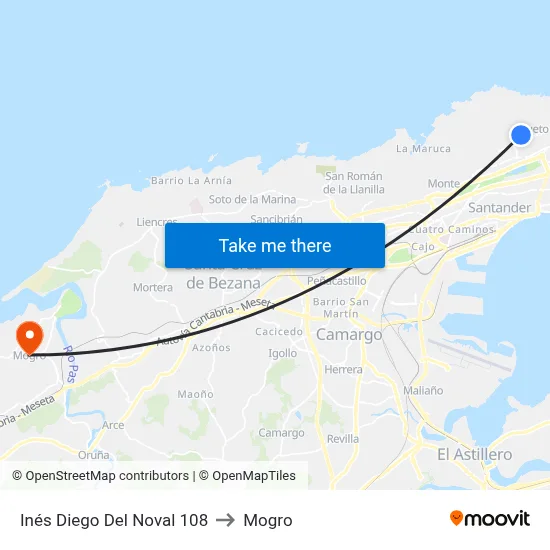 Inés Diego Del Noval 108 to Mogro map