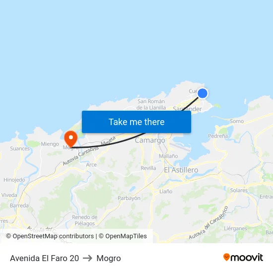 Avenida El Faro 20 to Mogro map