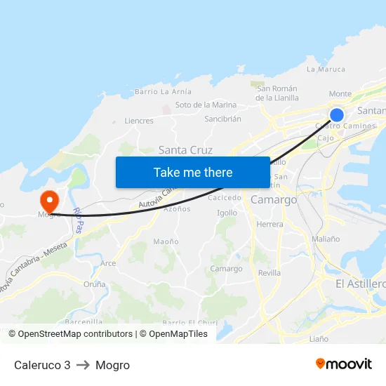 Caleruco 3 to Mogro map
