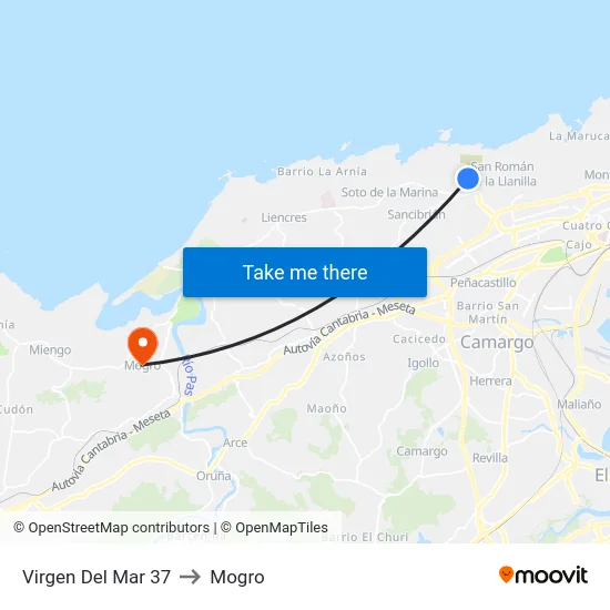 Virgen Del Mar 37 to Mogro map