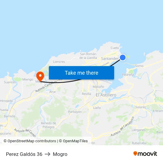Perez Galdós 36 to Mogro map