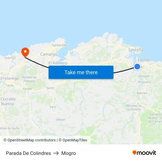 Parada De Colindres to Mogro map