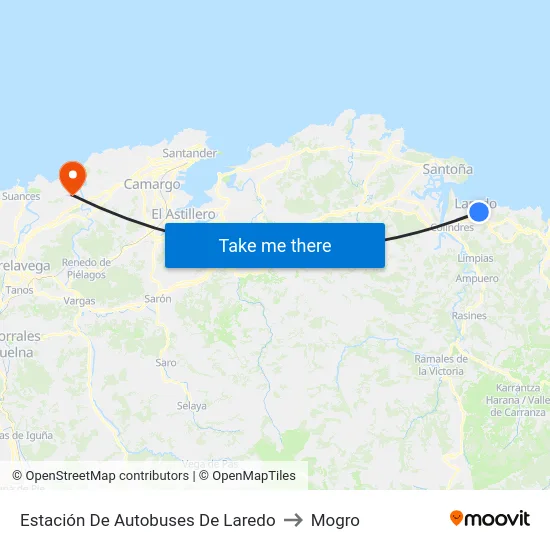 Estación De Autobuses De Laredo to Mogro map