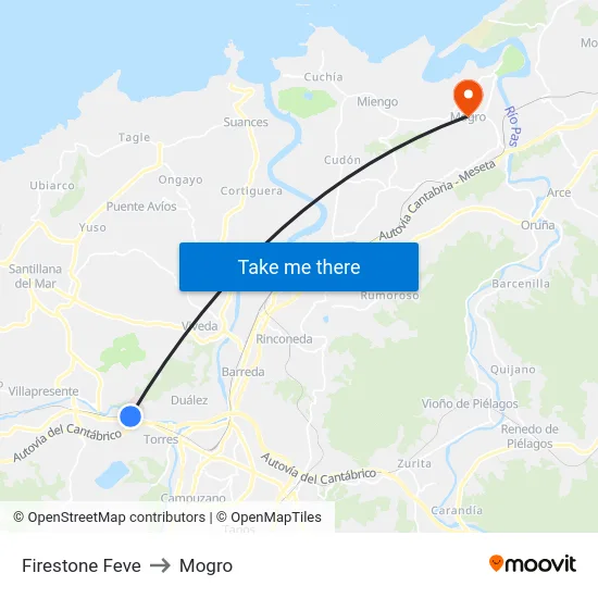 Firestone Feve to Mogro map