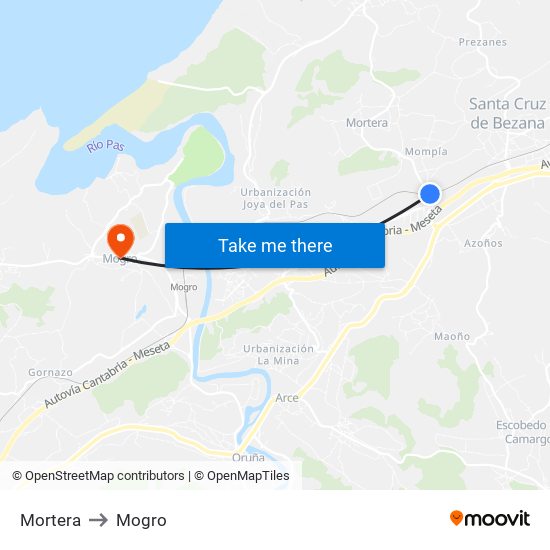 Mortera to Mogro map