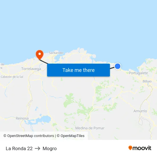 La Ronda 22 to Mogro map