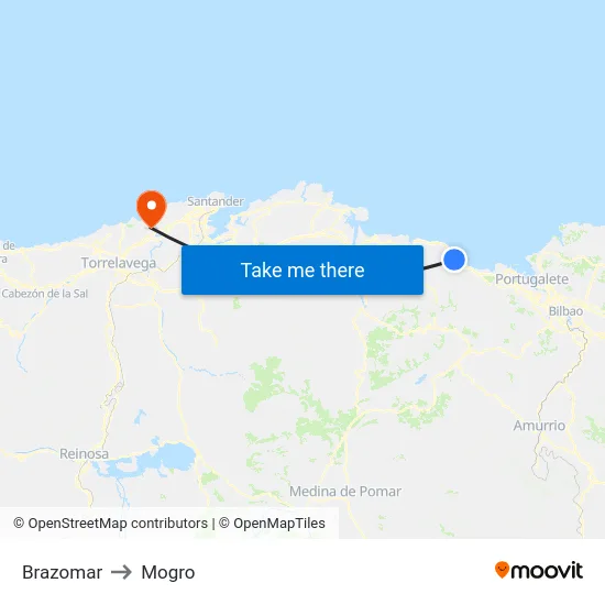 Brazomar to Mogro map