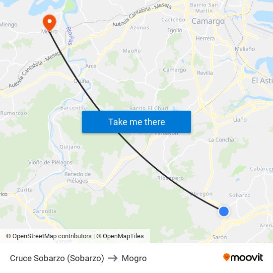 Cruce Sobarzo (Sobarzo) to Mogro map