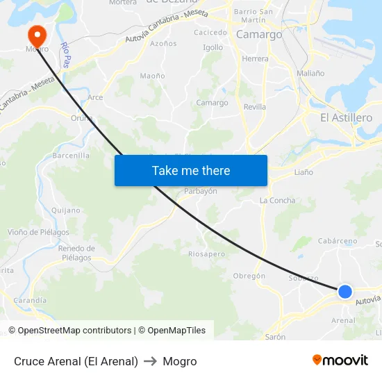 Cruce Arenal (El Arenal) to Mogro map