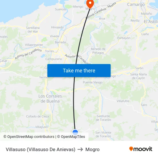 Villasuso (Villasuso De Anievas) to Mogro map