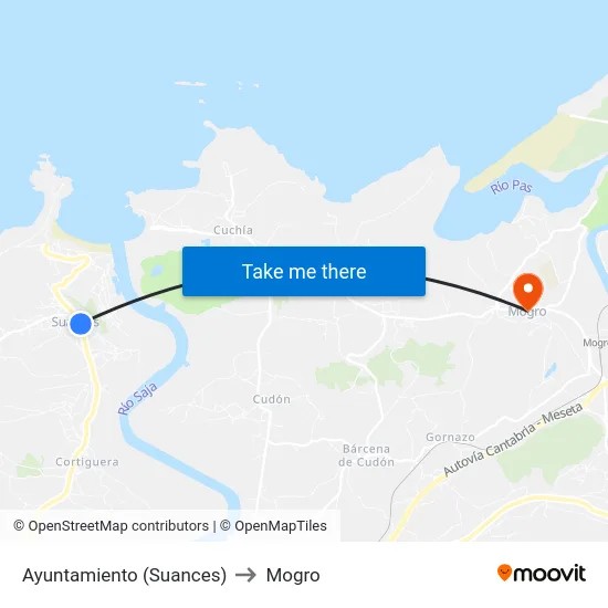 Ayuntamiento (Suances) to Mogro map
