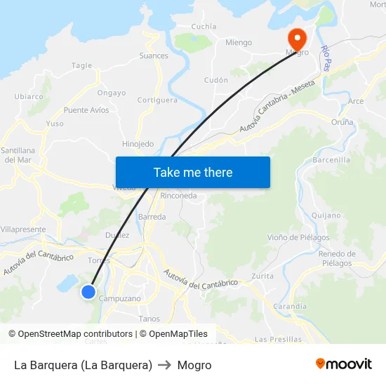 La Barquera (La Barquera) to Mogro map
