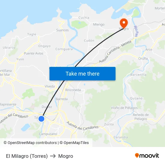 El Milagro (Torres) to Mogro map