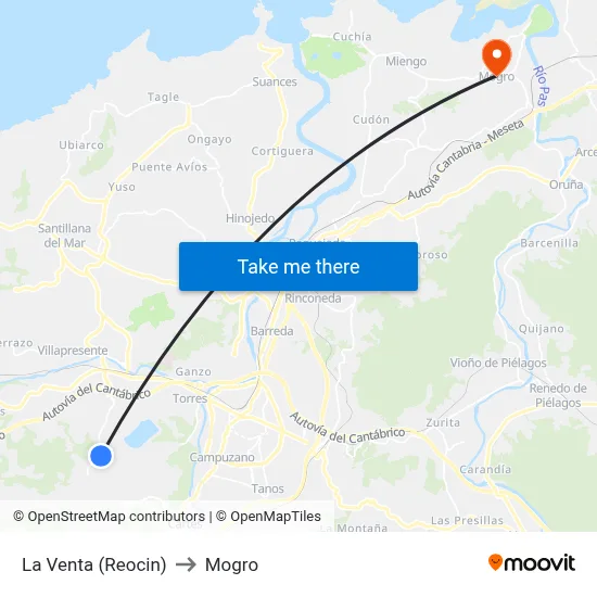 La Venta (Reocin) to Mogro map